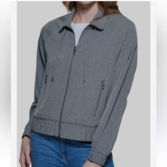 Calvin Klein Jackets & Blazers - Calvin Klein Zip Front Jacket Women S/M Gray Ruffle Hem Lightweight NWOT